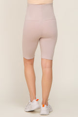Taupe Wide Band Maternity Biker Shorts