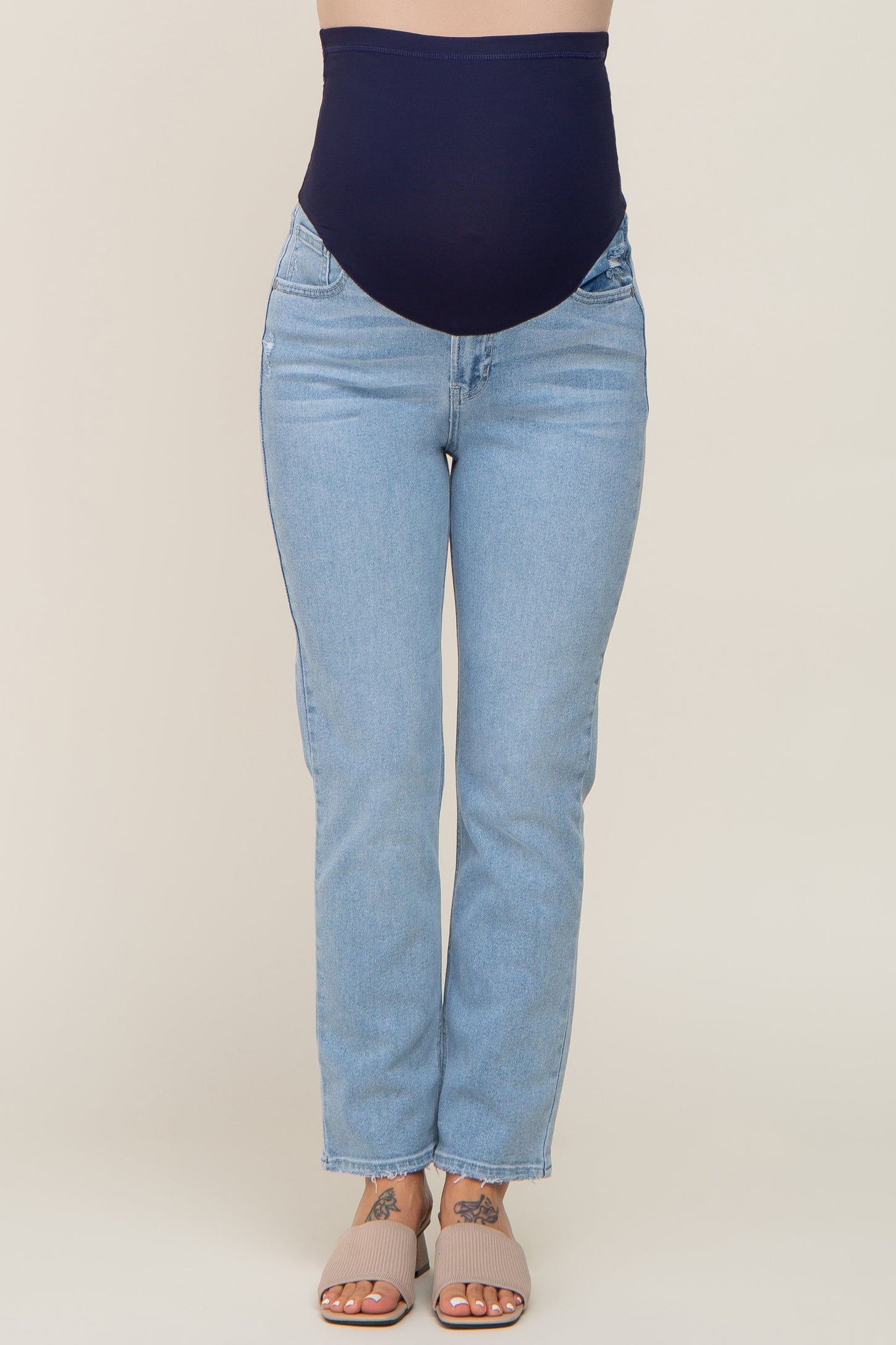 Light Wash Skinny Straight Cropped Maternity Jeans