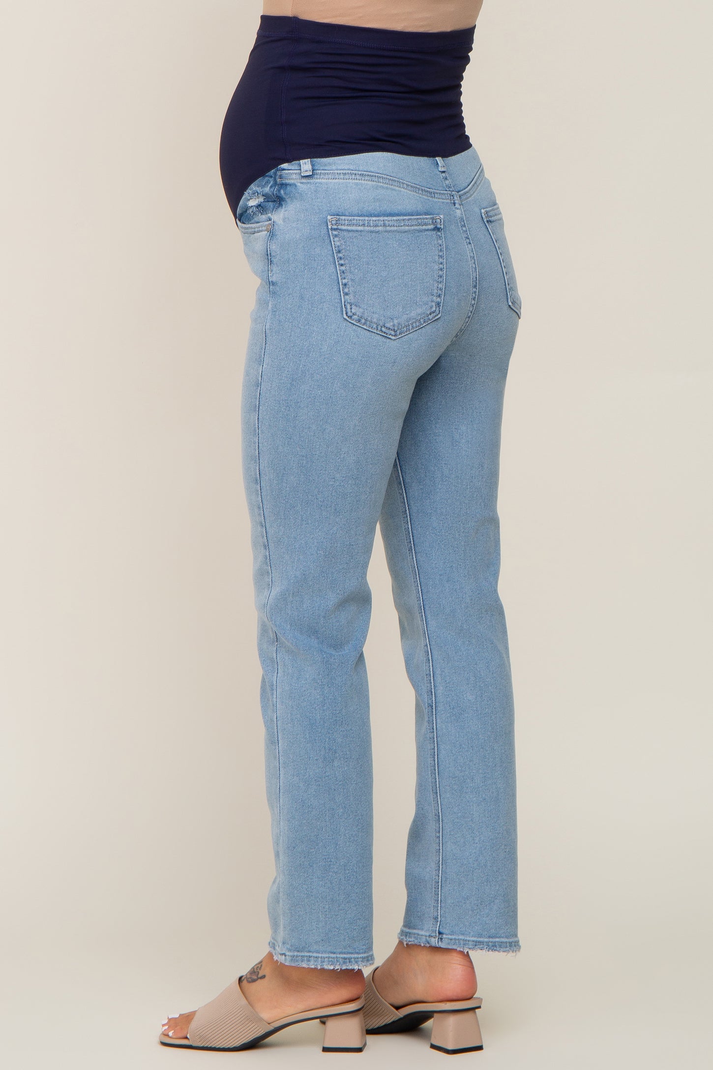 Light Wash Skinny Straight Cropped Maternity Jeans