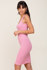 Pink Rib Knit Sleeveless Dress