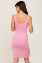 Pink Rib Knit Sleeveless Dress