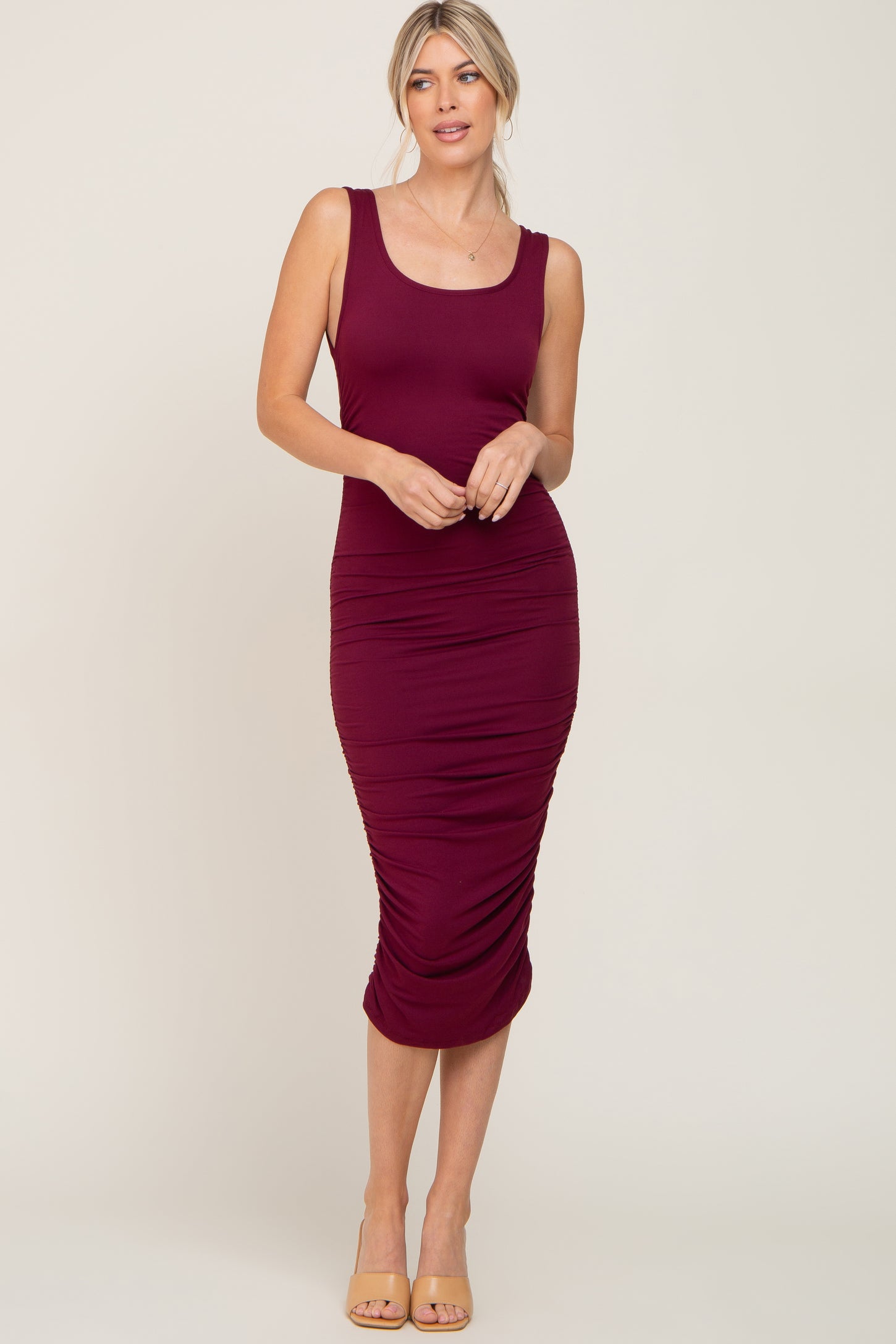 v back midi dress Heyson Side Panel V-Neck Back Midi Dress in Black L