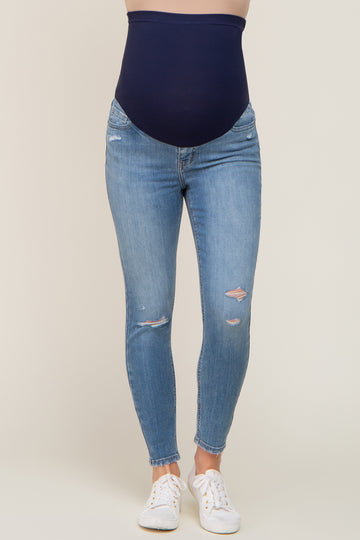 Blue Open Knee Maternity Skinny Jean
