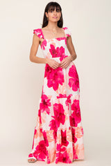 Fuchsia Floral Smocked Tiered Maternity Maxi Dress