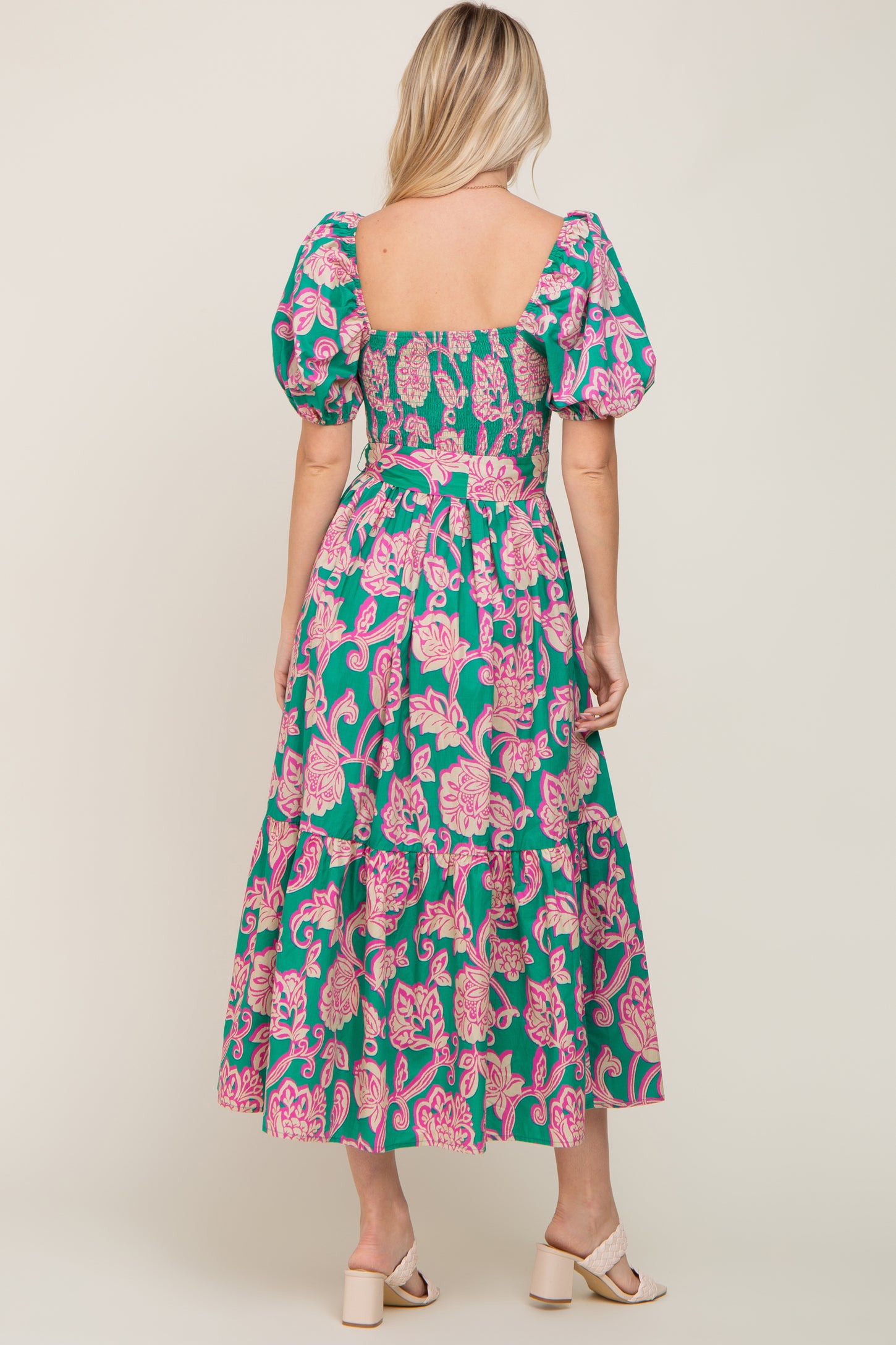 square neck smocked midi dress Womens Full Skirt Midi Smocked Dress