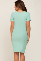 Mint Green Ribbed Ruched Side Wrap Maternity Dress