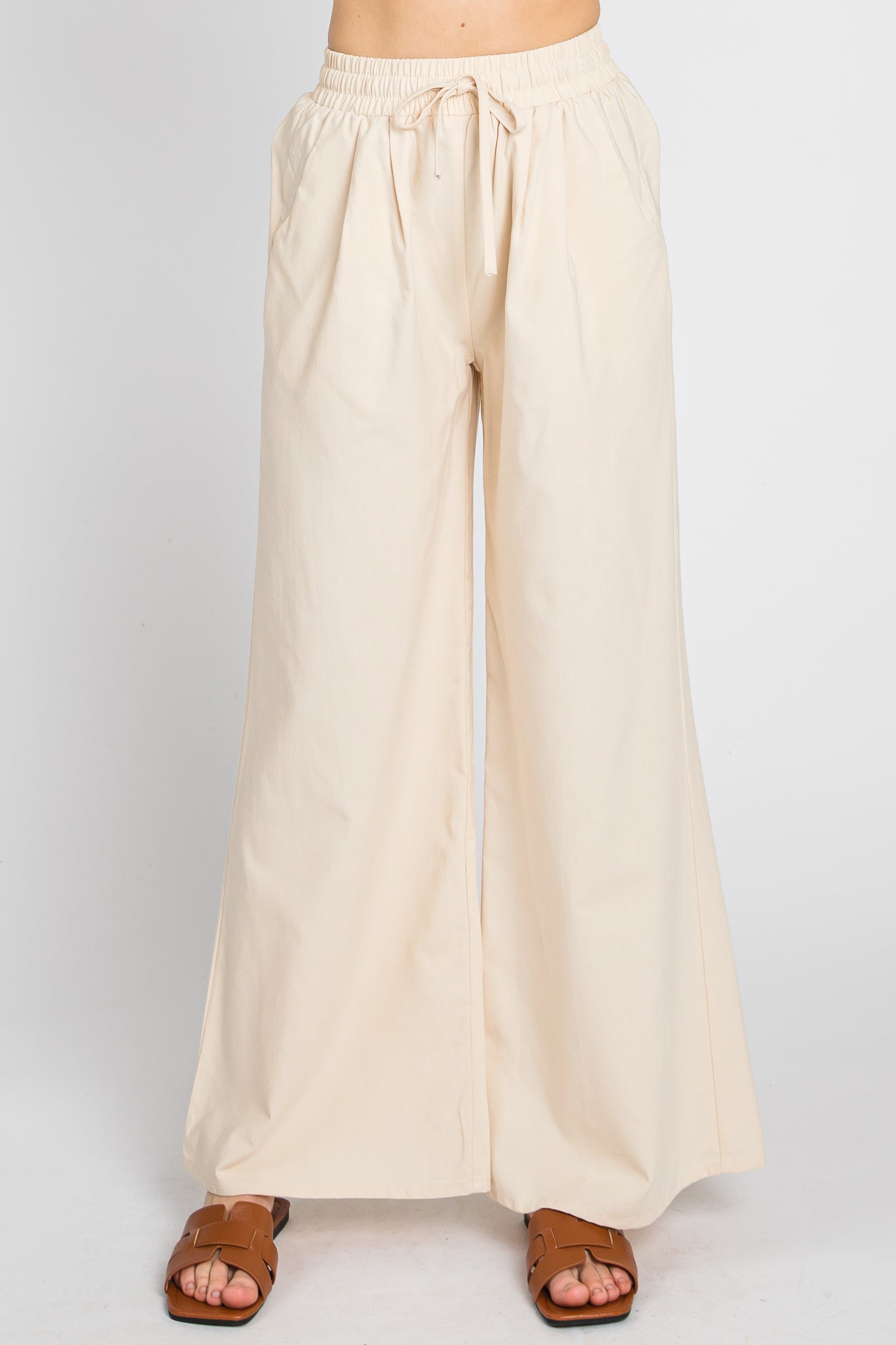 Drawstring Color Cream Cream Drawstring Wide Leg Pants – PinkBlush