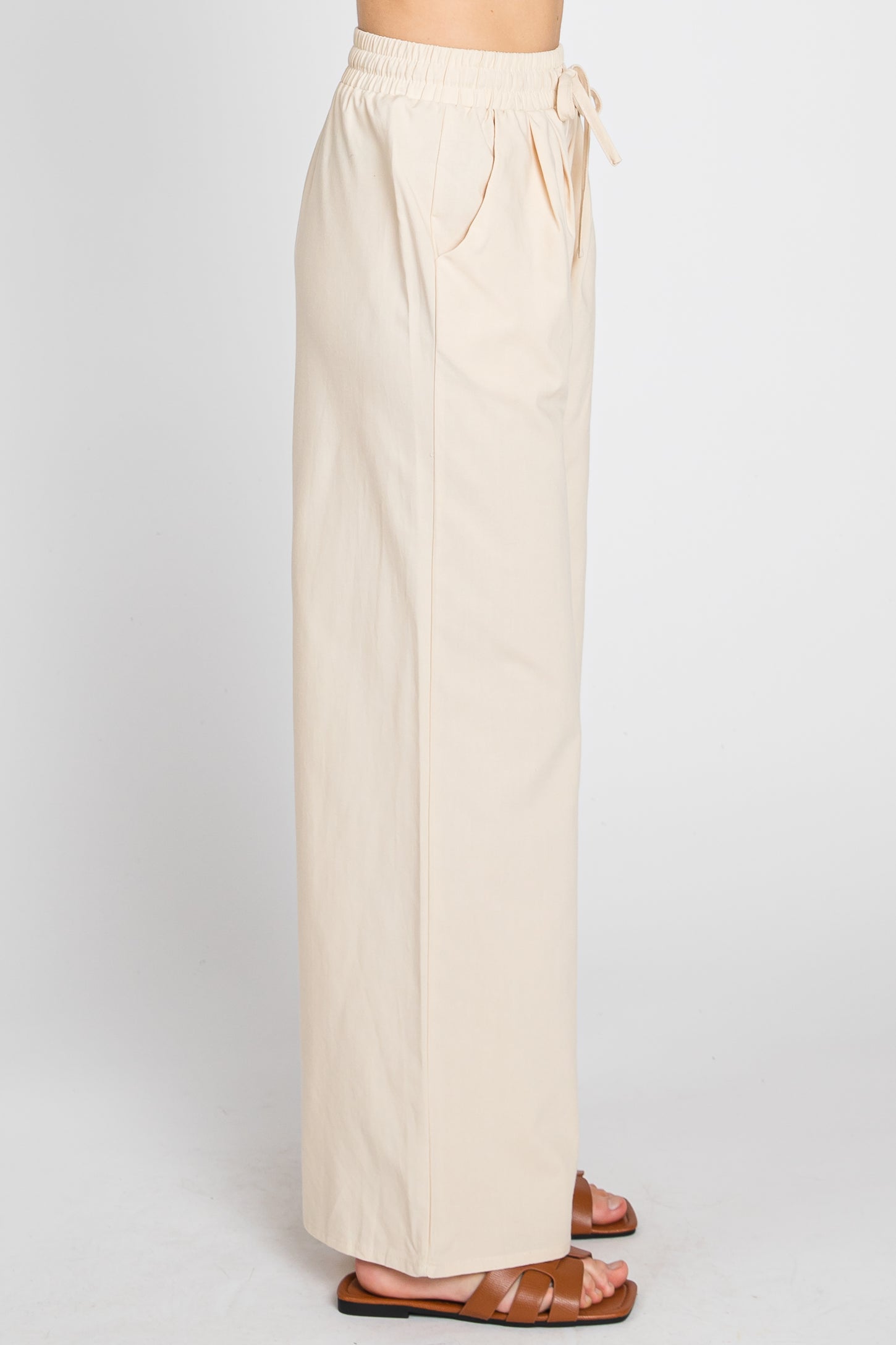 Drawstring Color Cream Cream Drawstring Wide Leg Pants – PinkBlush