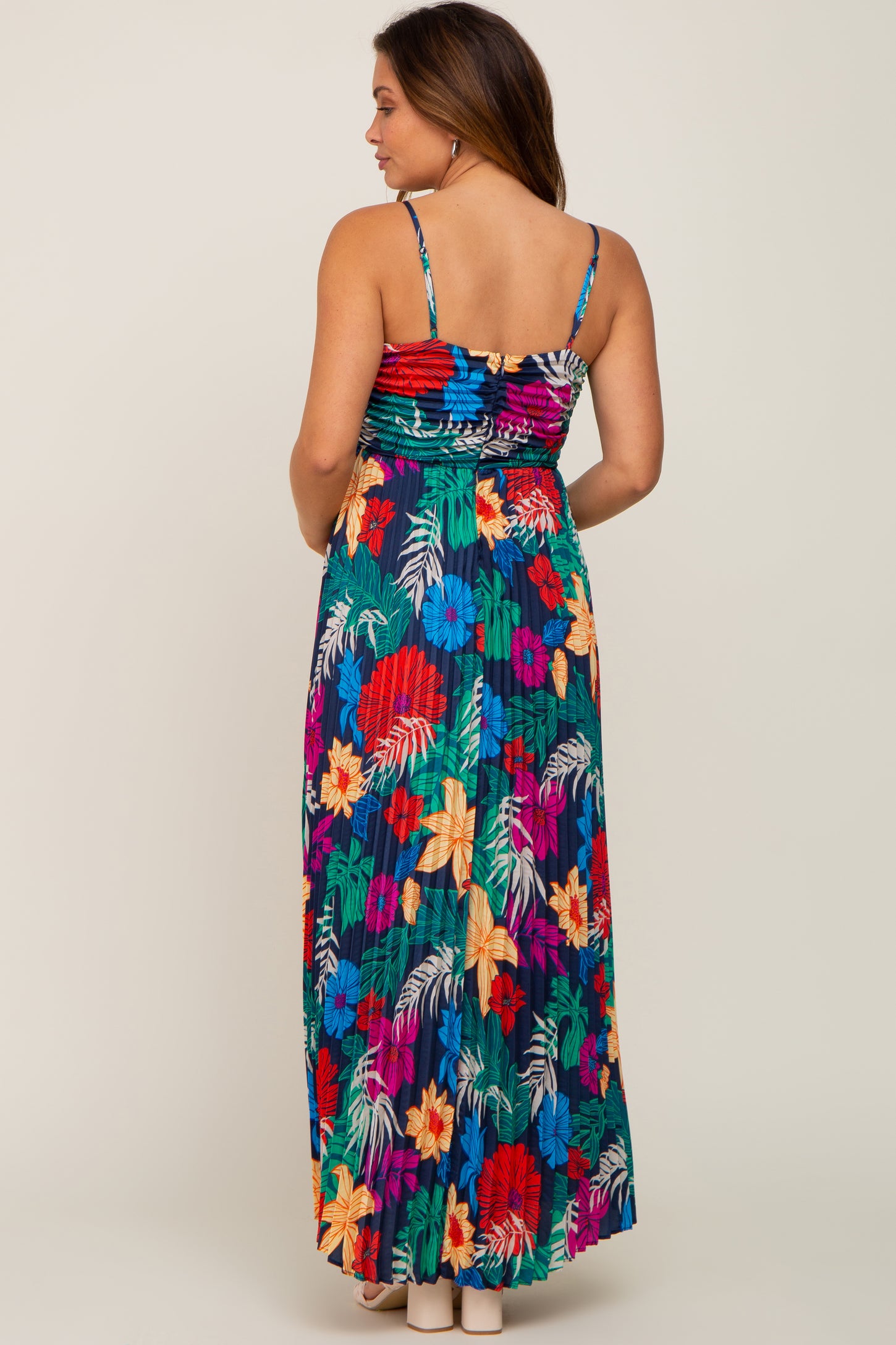 Black Tropical Floral Satin Pleated Maternity Maxi Dress – PinkBlush