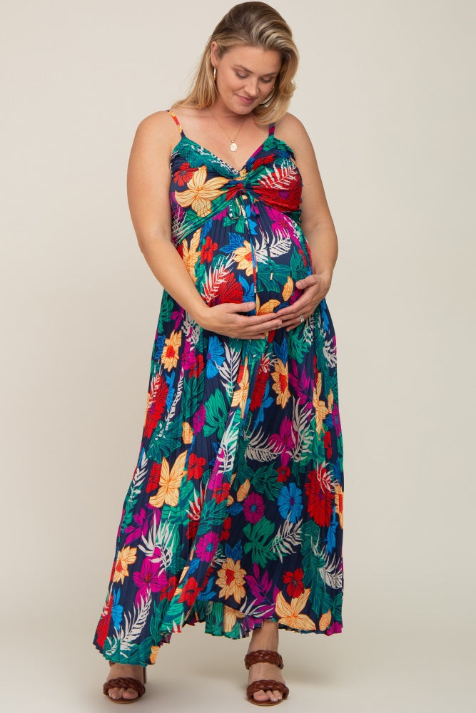 Ofre Nyttig mave Black Tropical Floral Satin Pleated Maternity Plus Maxi Dress– PinkBlush