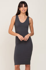 Charcoal Basic V-Neck Sleeveless Dress