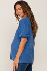 Blue Puff Short Sleeve Maternity Top