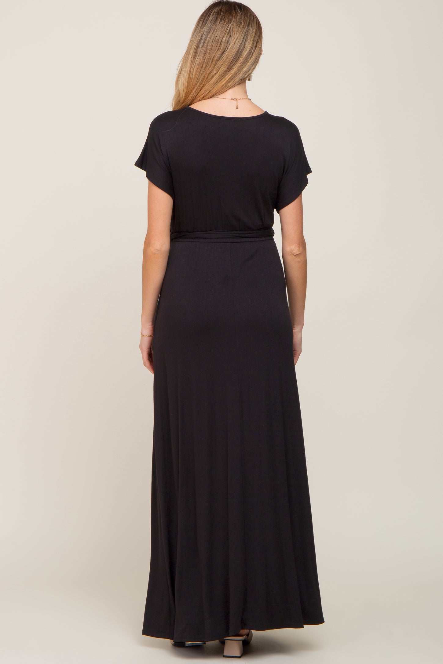 Black Basic Maternity Wrap Maxi Dress – PinkBlush