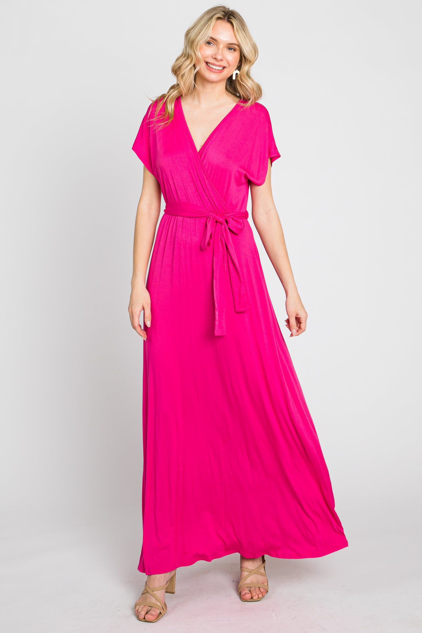 wrap dress sale Fuchsia Basic Wrap Maxi Dress – PinkBlush
