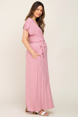 Mauve Basic Maternity/Nursing Wrap Maxi Dress