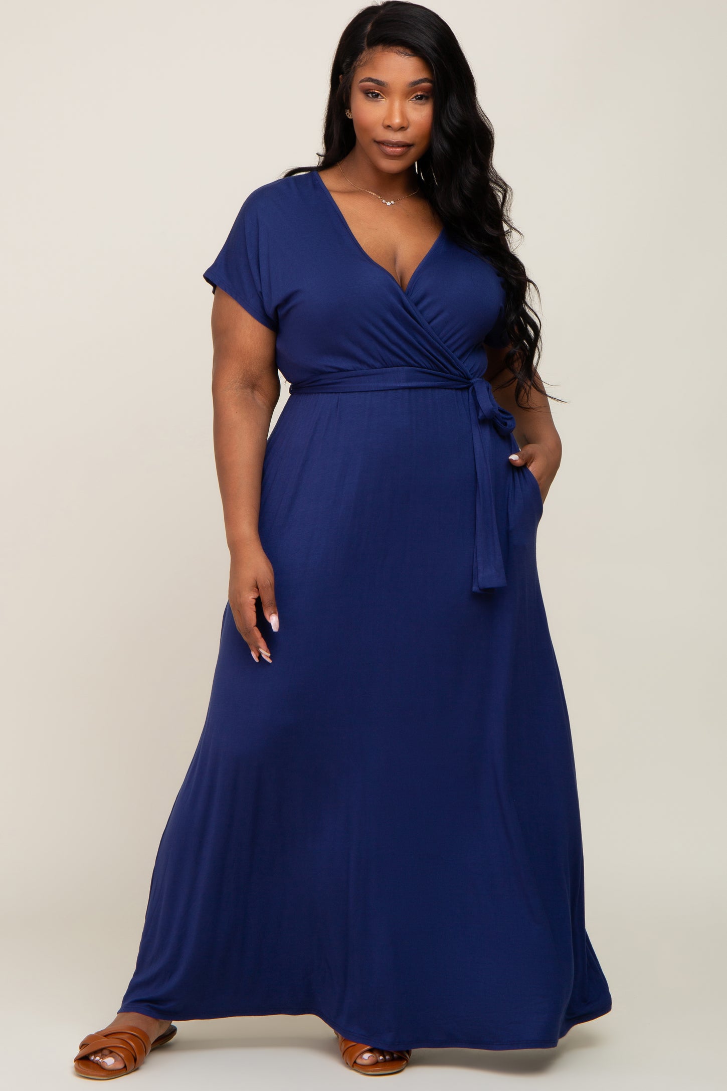 Navy Basic Plus Wrap Maxi Dress PinkBlush Navy Basic Plus Wrap Maxi Dress PinkBlush