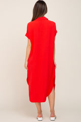 Red Button Down Hi Low Maternity Maxi Dress