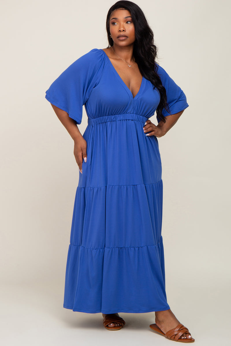 big blue dress Royal Deep V-Neck Tiered Plus Maxi – PinkBlush With Slit Rise:REG nav-493 Simple Black Knee Length
