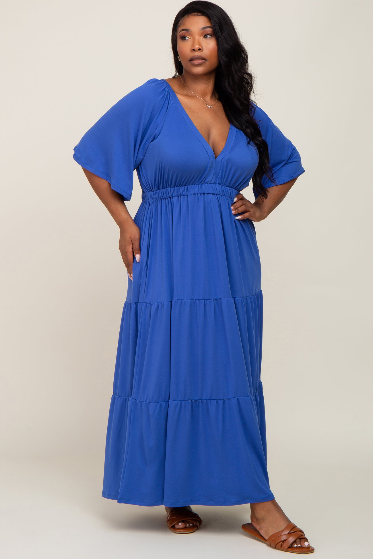 Royal Blue Deep V-Neck Tiered Plus Maxi Dress – PinkBlush