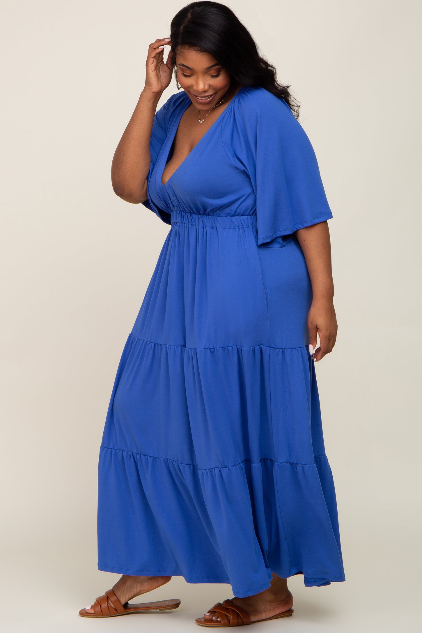 Royal Blue Deep V-Neck Tiered Plus Maxi Dress – PinkBlush