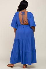 Royal Blue Deep V-Neck Tiered Plus Maxi Dress
