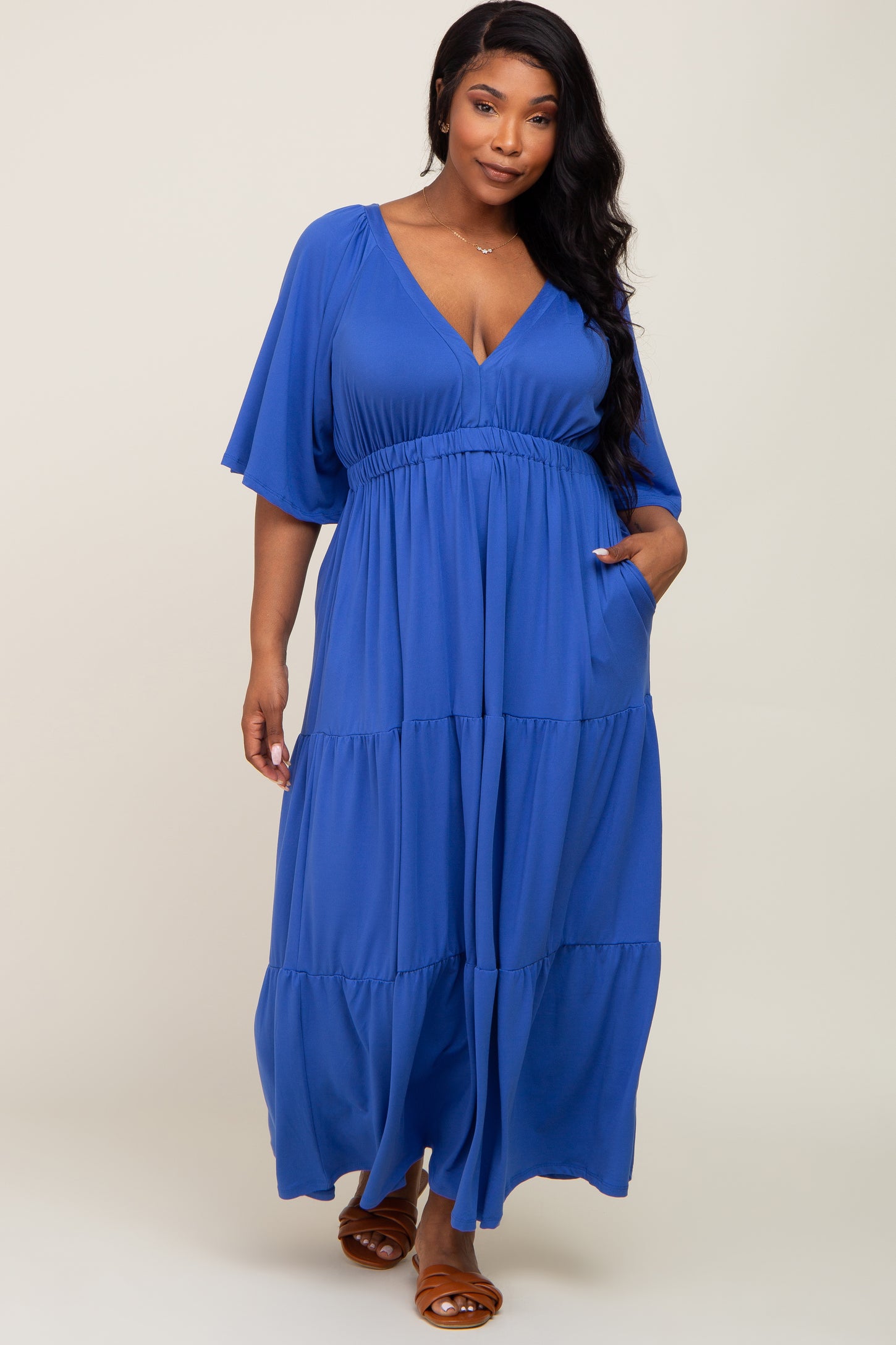 Royal Blue Deep V-Neck Tiered Plus Maxi Dress – PinkBlush