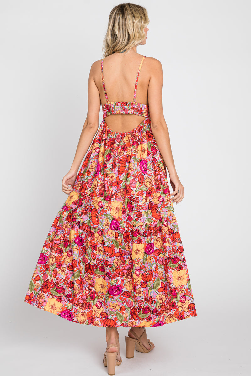 Red Floral Open Back Maxi Dress – PinkBlush
