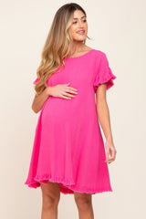 Fuchsia Fringe Linen Maternity Dress