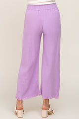 Lavender Linen Frayed Hem Crop Maternity Pants