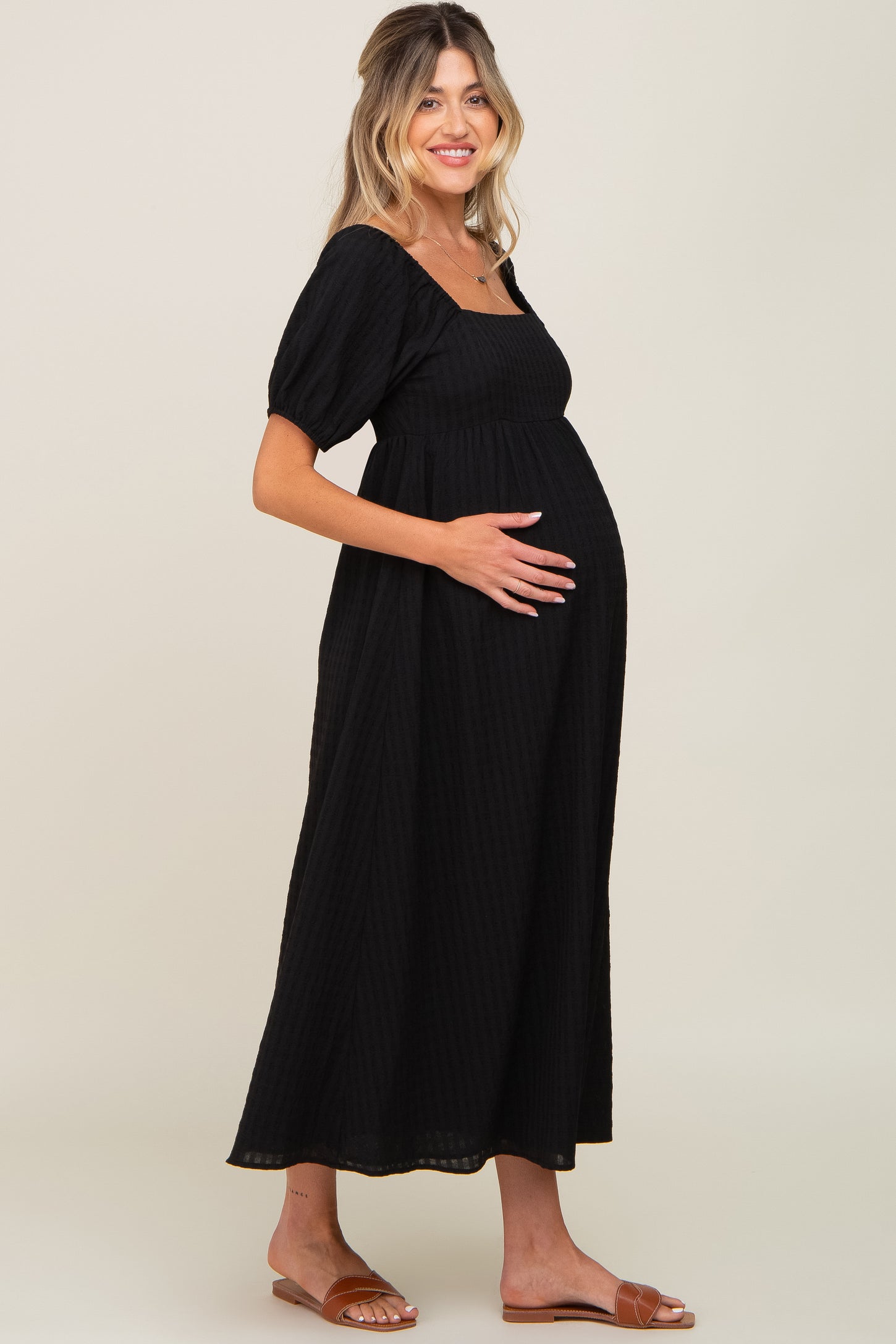 Black Textured Gingham Square Neck Maternity Maxi Dress – PinkBlush