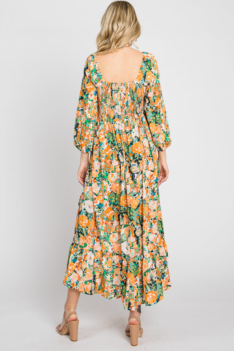 Green Multi-Color Floral Smocked Hi-Lo Dress – PinkBlush