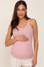 Pink Ribbed Maternity Tank Top