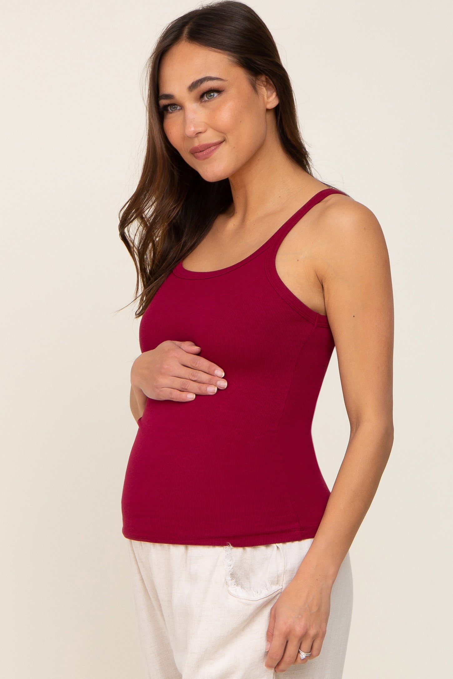 PinkBlush Red Ruched Maternity Tank Top