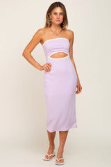Lavender Pointelle Knit Strapless Midi Dress