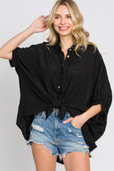 Black Button Down 3/4 Sleeve Top