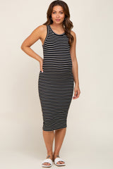 Black Striped Sleeveless Maternity Dress