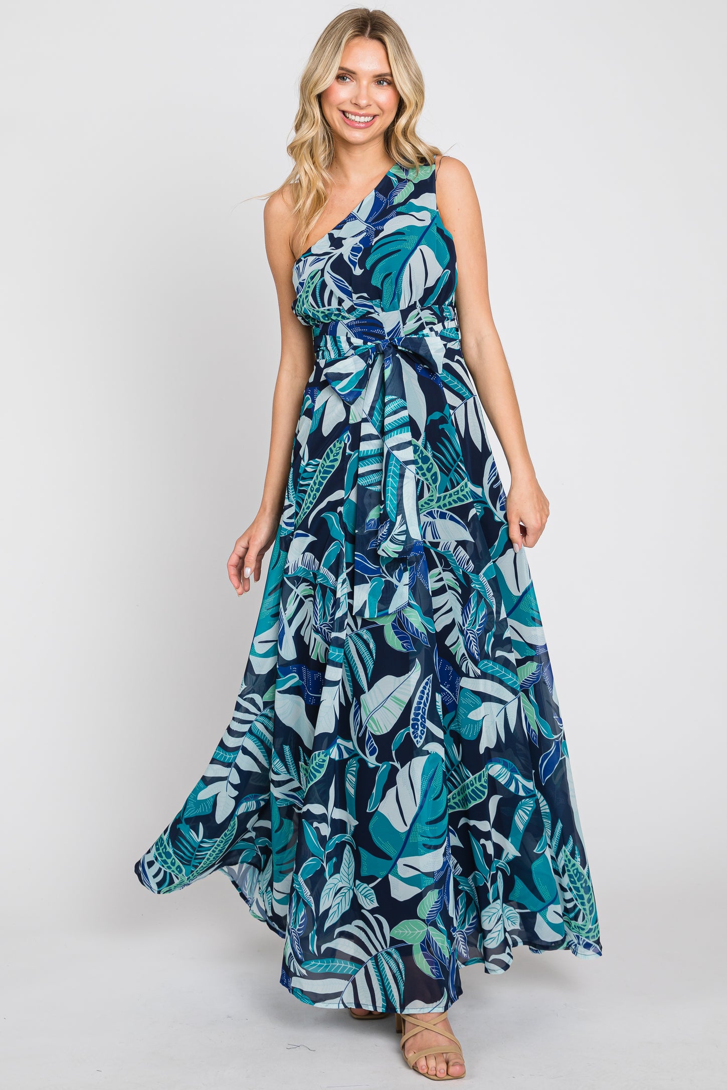AQUA Chiffon Print Halter Gown - 100% Exclusive | Bloomingdale's