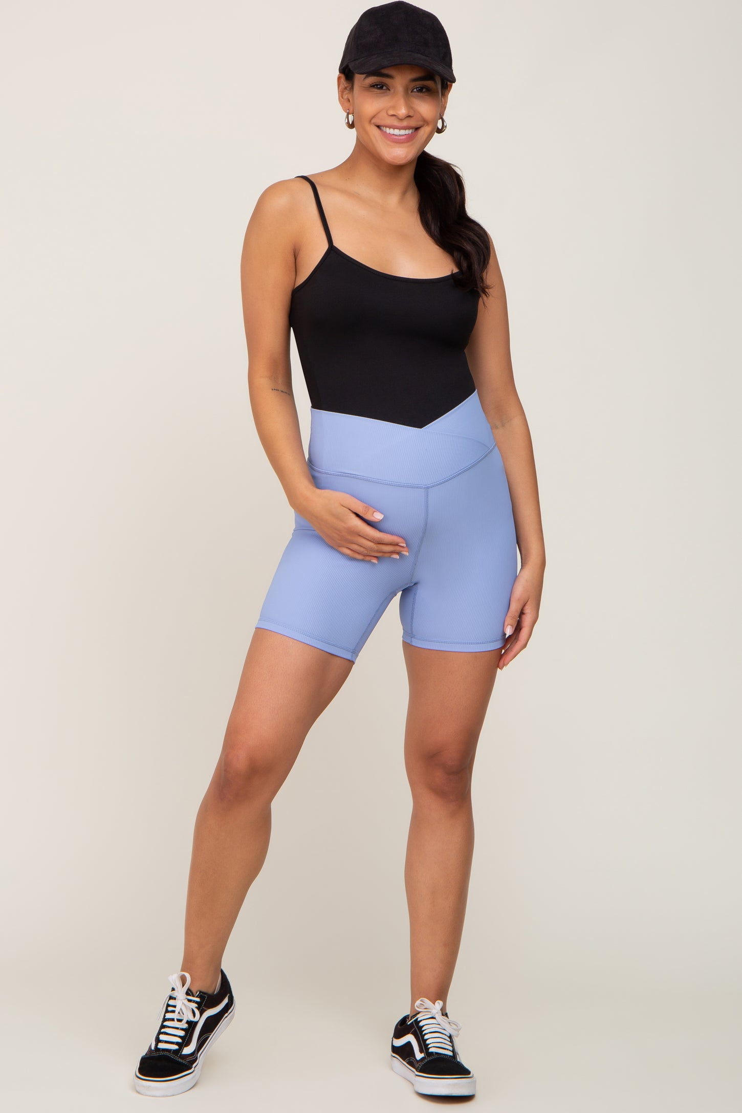 Periwinkle Ribbed Crisscross Maternity Biker Shorts PinkBlush
