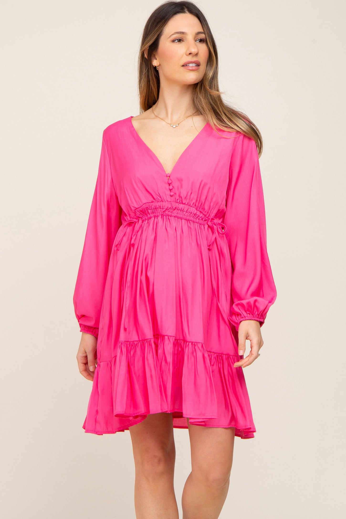 Fuchsia V-Neck Cinched Maternity Dress – PinkBlush
