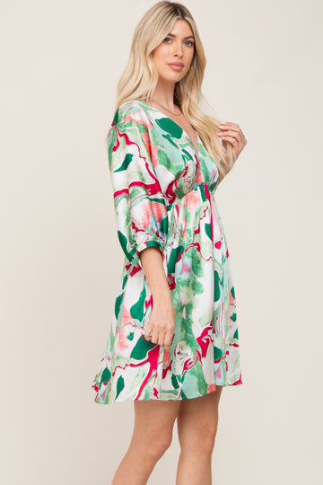 Green Swirl Print Satin Babydoll Dress