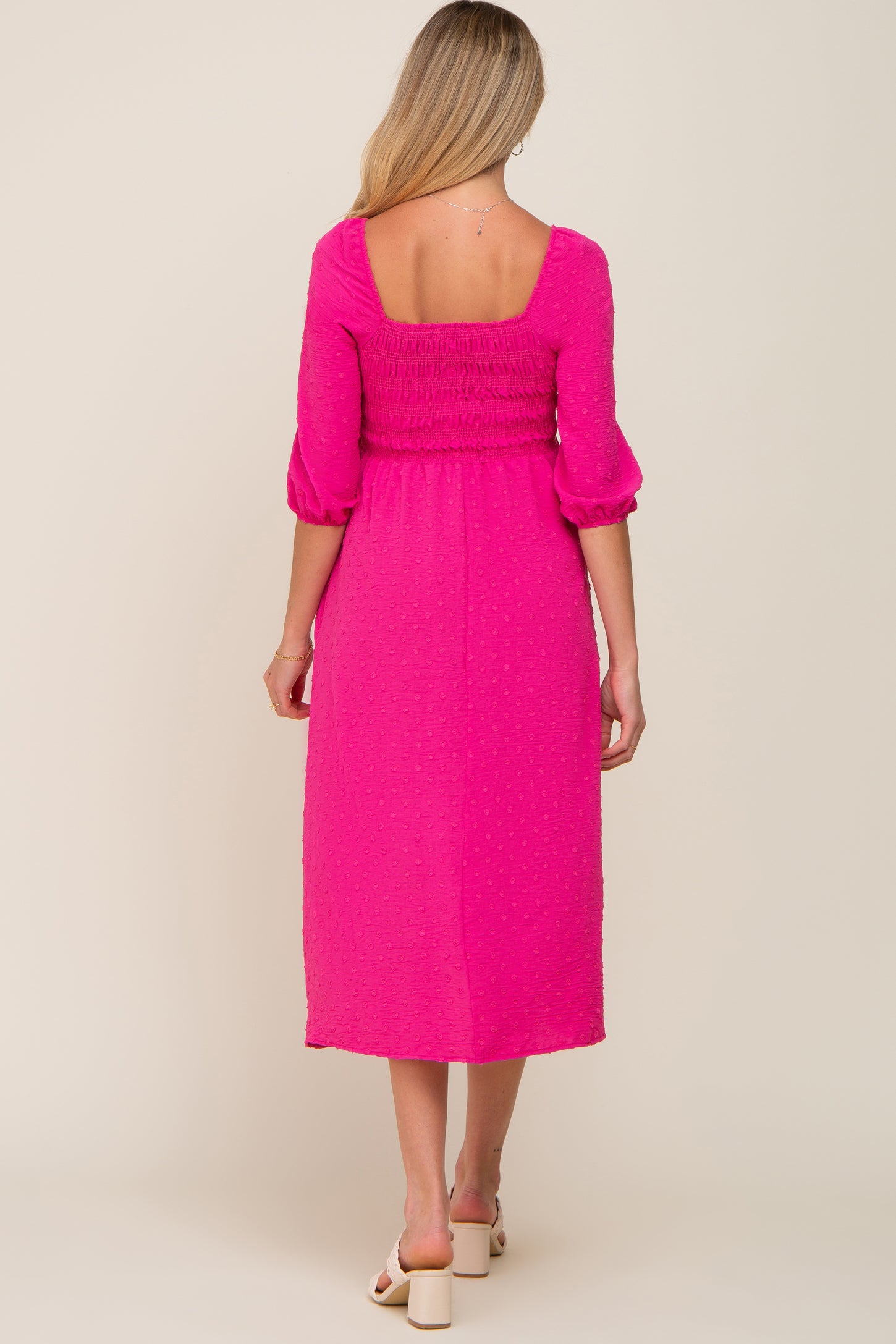 fuchsia midi dress with sleeves Roxy Midi Dress