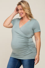 Mint Wrap Front Plus Maternity/Nursing Top