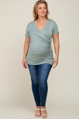 Mint Wrap Front Plus Maternity/Nursing Top