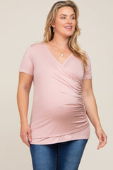 Pink Wrap Front Plus Maternity/Nursing Top