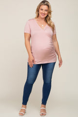 Pink Wrap Front Plus Maternity/Nursing Top