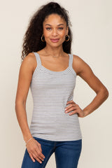 Heather Grey Striped Ribbed Tank Top