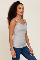 Heather Grey Striped Ribbed Tank Top