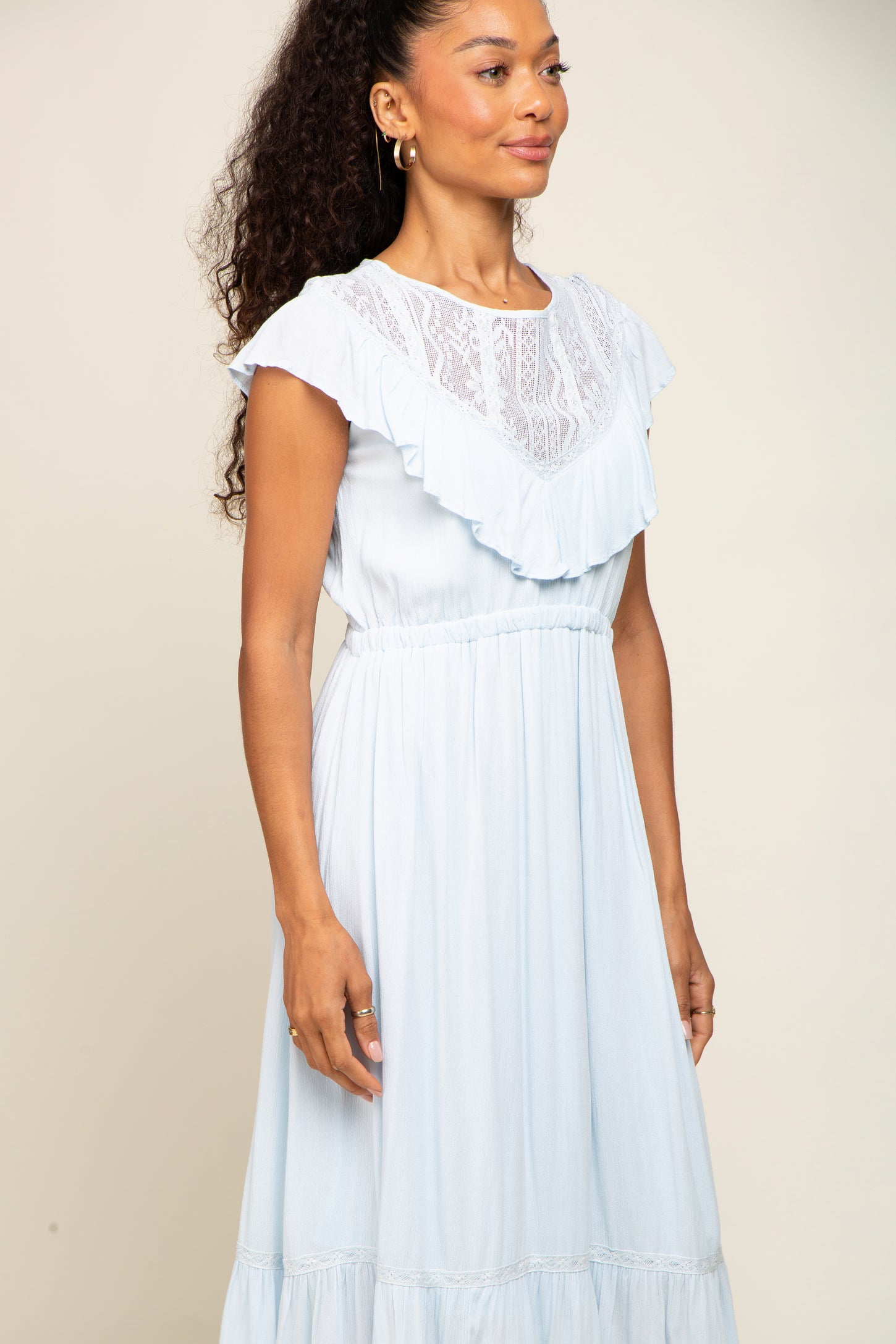 Light Blue Lace Inset Ruffle Midi Dress – PinkBlush