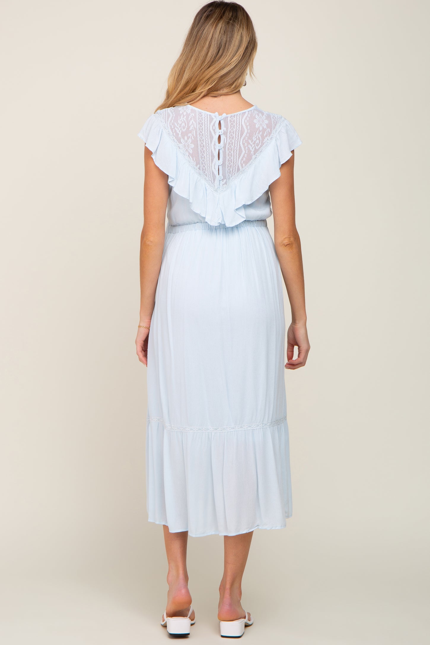 Light Blue Lace Inset Ruffle Maternity Midi Dress– PinkBlush