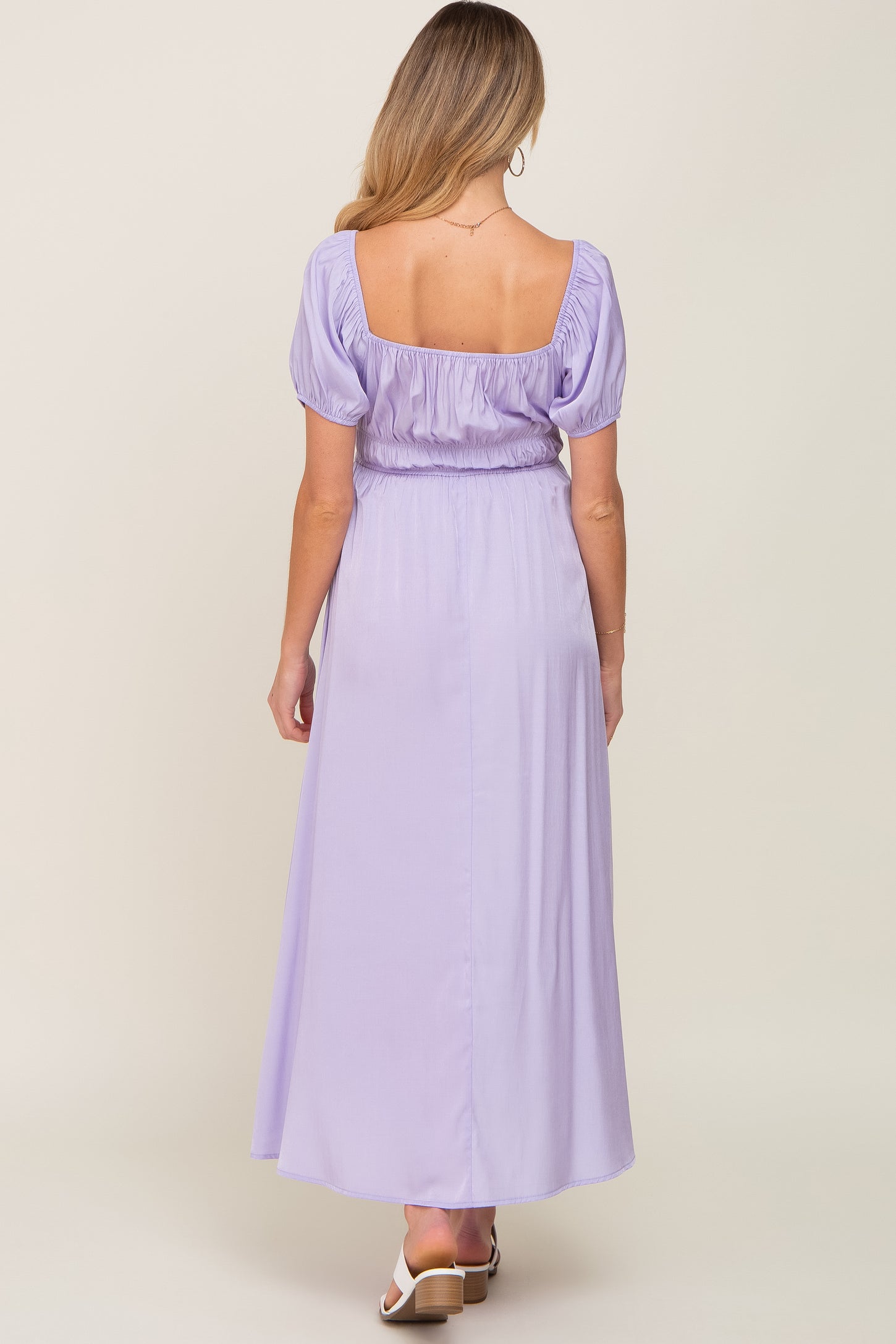 Lavender Puff Sleeve Maternity Maxi Dress PinkBlush